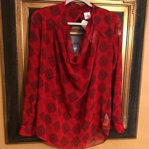 NWT Cabi Red and Black Diamond Blouse